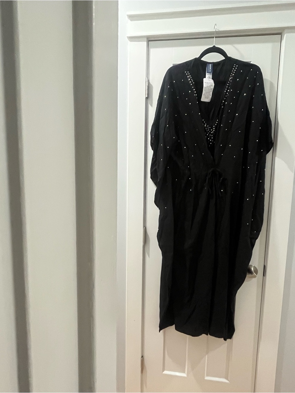 Black Jeweled Drawstring Women’s Swimsuit Coverup Dress NWT 10/12 Swim 365